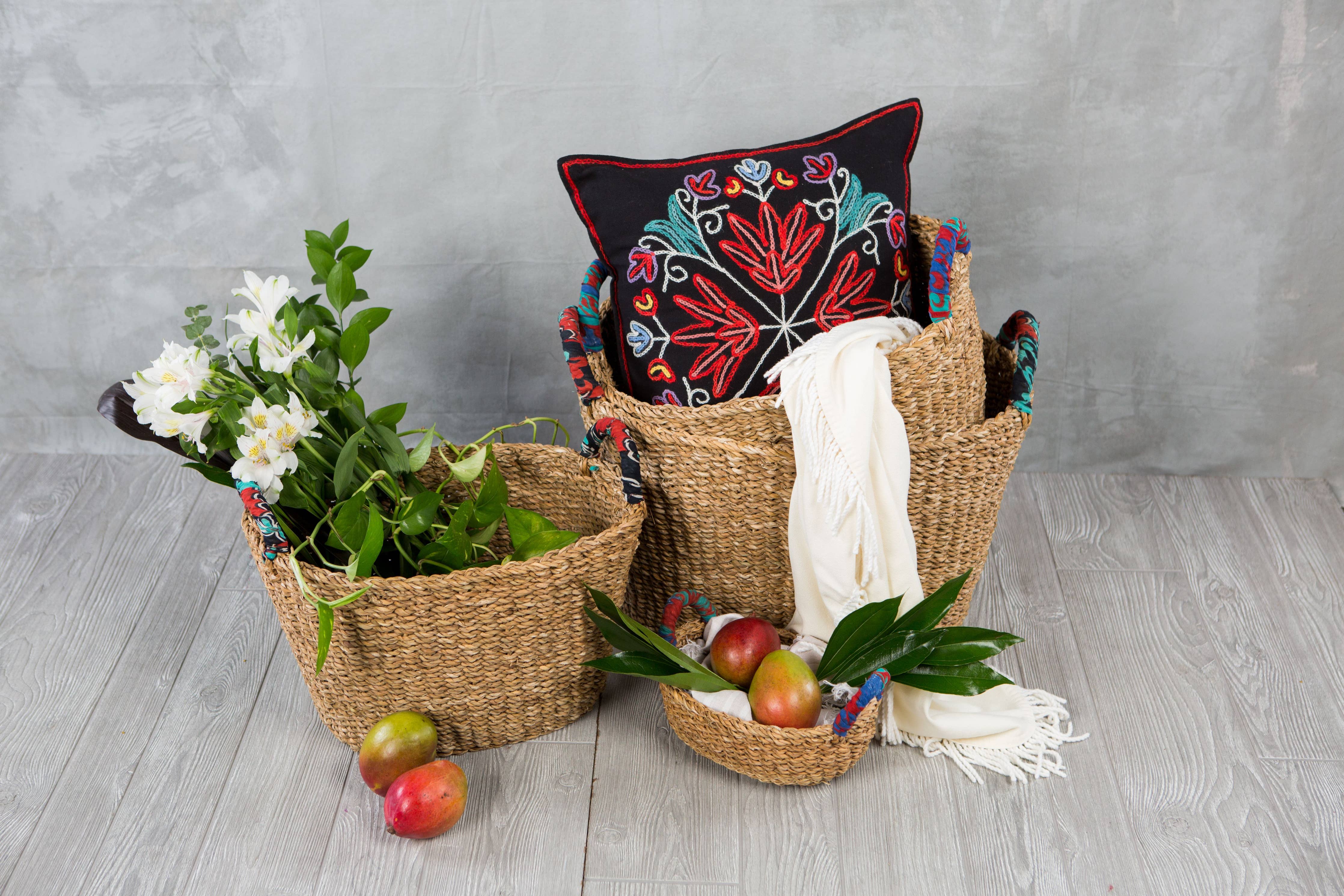 Matr Boomie Fair Trade: Harvest Floor Storage Baskets Set of 3-Hand Woven, Assorted - Image 3